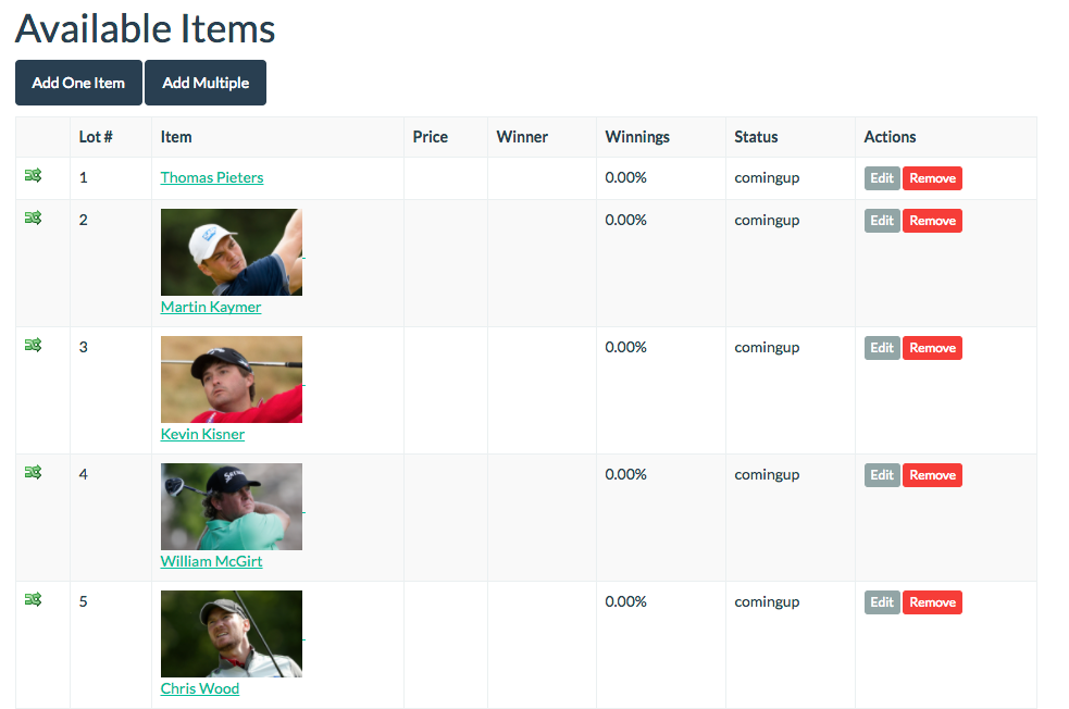 Items screen
